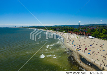 Sopot Beach Aerial View. Sopot resort in Poland from above. Sopo Sopot Beach Aerial View. Sopot resort in Poland from above. Sopo 69206469