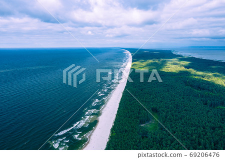 Aerial view of Vistula Split. Mierzeja Wislana Landscape Park. P 69206476