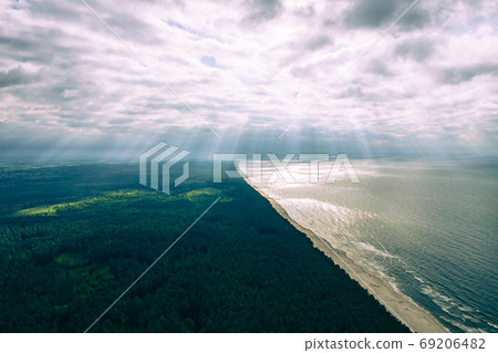 Aerial view of Vistula Split. Mierzeja Wislana Landscape Park. P 69206482