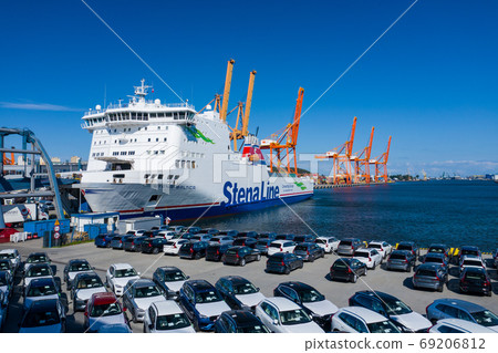 Gdynia Port Aerial View. Stena Line ferry at Baltic Container Te 69206812