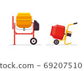 Cement concrete , stucco and mortar mixer, self-powered with electric motor. Stationary and portable on wheels. Vector illustration. 69207510