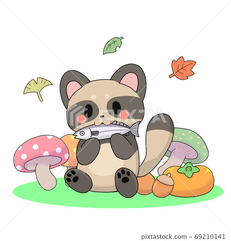 Tanuki-Autumn Forest Version Eating pacific saury 69210141