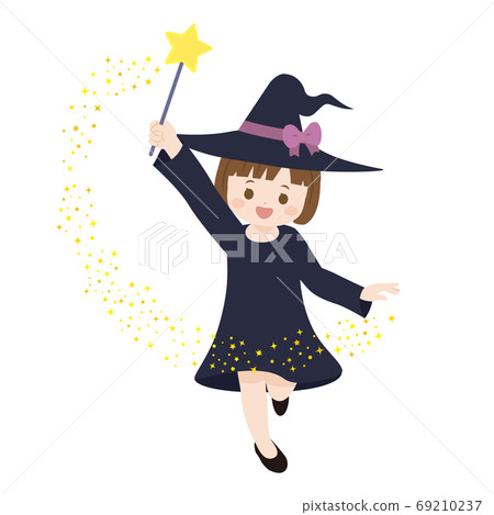一個可愛的女巫女孩使用魔法的插圖 一個可愛的女巫女孩使用魔法的插圖 69210237