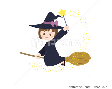Illustration of a cute witch riding a broom - Stock Illustration ...
