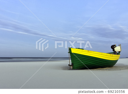 Fishing boat on Polish beach - Debki, Pomerania, Poland 69210356