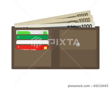 Illustration of a brown bi-fold wallet 69210445