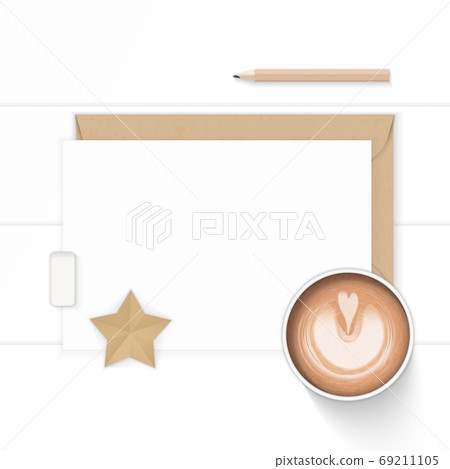 Flat lay top view elegant white composition paper kraft envelope 69211105