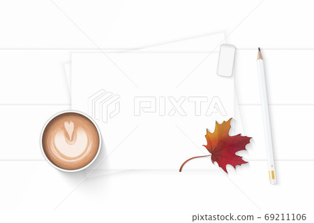 Flat lay top view elegant white composition paper autumn maple l 69211106