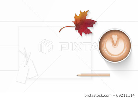 Flat lay top view elegant white composition paper pencil autumn 69211114
