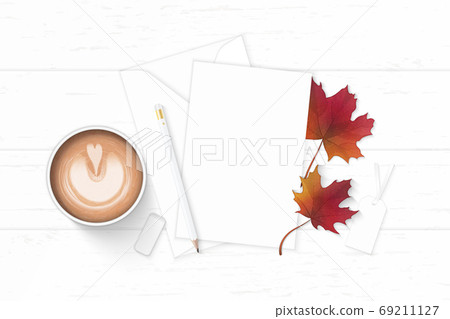 Flat lay top view elegant white composition letter paper envelop 69211127