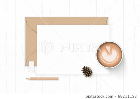 Flat lay top view elegant white composition letter kraft paper e 69211158