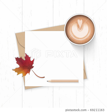 Flat lay top view elegant white composition letter kraft paper e Flat lay top view elegant white composition letter kraft paper e 69211163