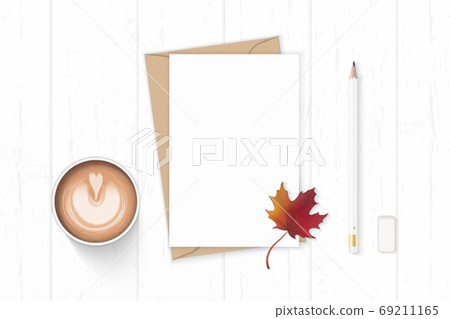 Flat lay top view elegant white composition letter kraft paper e 69211165
