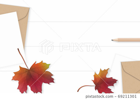 Flat lay top view elegant white composition letter kraft paper e 69211301