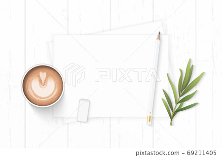 Flat lay top view elegant white composition paper pencil eraser Flat lay top view elegant white composition paper pencil eraser 69211405