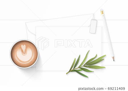 Flat lay top view elegant white composition paper envelope penci 69211409