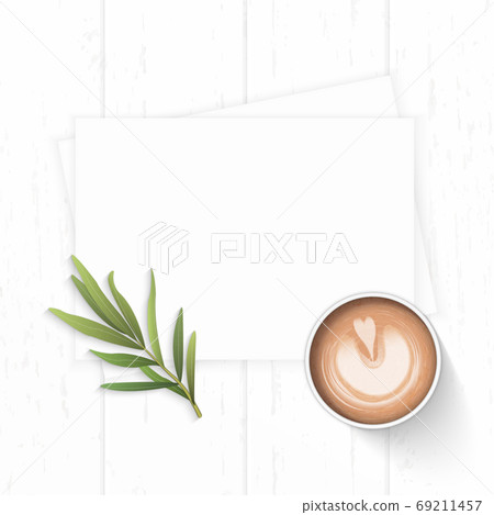 Flat lay top view elegant white composition paper coffee and tar Flat lay top view elegant white composition paper coffee and tar 69211457