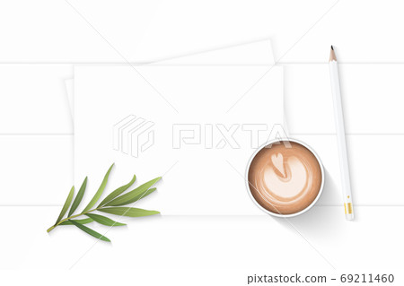 Flat lay top view elegant white Christmas composition paper penc Flat lay top view elegant white Christmas composition paper penc 69211460