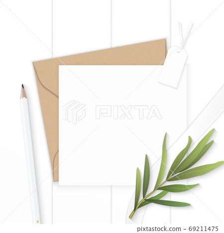 Flat lay top view elegant white composition letter kraft paper e Flat lay top view elegant white composition letter kraft paper e 69211475
