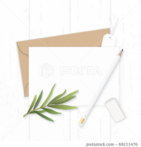 Flat lay top view elegant white composition letter kraft paper e Flat lay top view elegant white composition letter kraft paper e 69211476