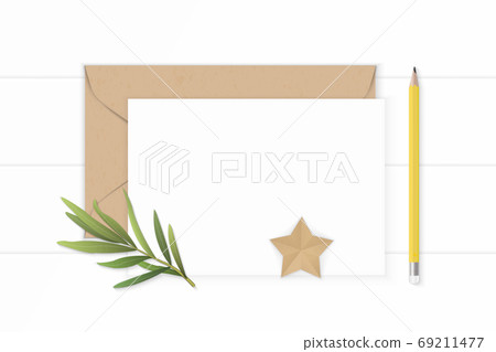 Flat lay top view elegant white composition letter paper kraft e 69211477