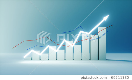Financial rising bar and light graph growing Front View 69211580