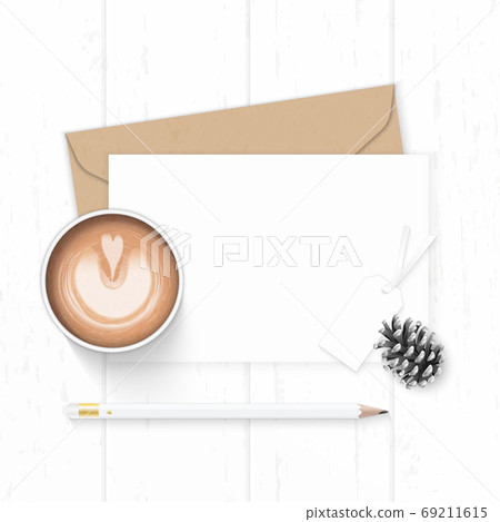 Flat lay top view elegant white composition letter kraft paper e Flat lay top view elegant white composition letter kraft paper e 69211615