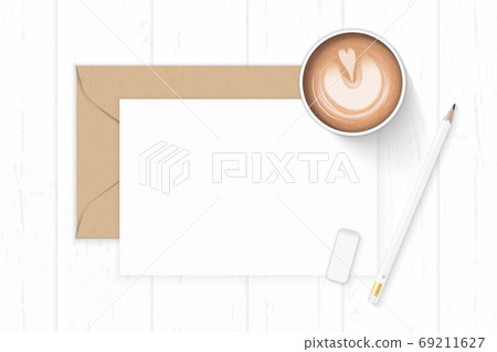 Flat lay top view elegant white composition letter kraft paper e Flat lay top view elegant white composition letter kraft paper e 69211627