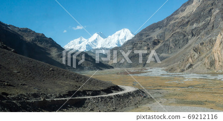 Dry desert Himalayas mountain hill landscape within the Annapurna circuit region of Nepal. 69212116