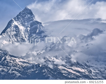 Famous Himalaya peak seen from Sarangkot Machapuchare, Nepal 69212255
