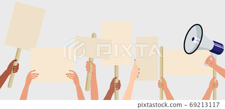 People holding protests banners People holding protests banners 69213117