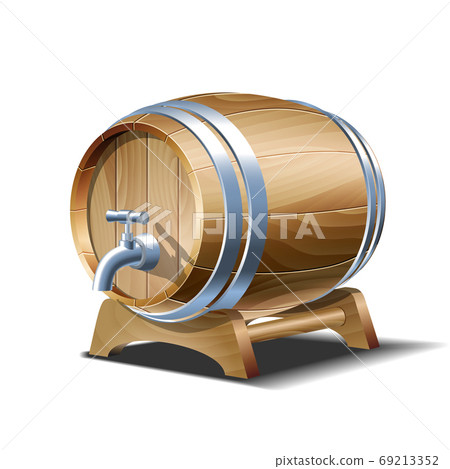 Wooden barrel for wine, beer or whiskey. Realistic cask from oak wood Wooden barrel for wine, beer or whiskey. Realistic cask from oak wood 69213352