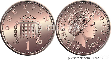 vector British money, coin one penny - Stock Illustration [69213355 ...