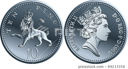 Vector British money silver coin 10 pence 69213358