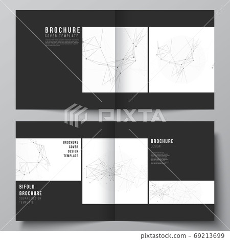 Vector layout of two covers templates for square bifold brochure, flyer, magazine, cover design, book design, brochure cover. Gray technology background with connecting lines and dots. Network concept Vector layout of two covers templates for square bifold brochure, flyer, magazine, cover design, book design, brochure cover. Gray technology background with connecting lines and dots. Network concept 69213699