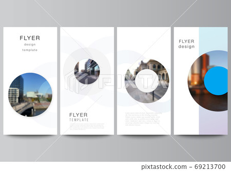 Vector layout of flyer, banner templates for website advertising design, vertical flyer design, website decoration backgrounds. Background template with rounds, circles for IT, technology. 69213700