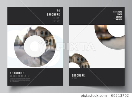 Vector layout of A4 cover mockups templates for brochure, flyer layout, booklet, cover design, book design, brochure cover. Background template with rounds, circles for IT, technology. Minimal style. 69213702