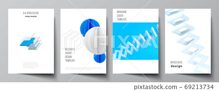 Vector layout of A4 cover mockups templates for brochure, flyer layout, booklet, cover design, book design. 3d render vector composition with dynamic realistic geometric blue shapes in motion. Vector layout of A4 cover mockups templates for brochure, flyer layout, booklet, cover design, book design. 3d render vector composition with dynamic realistic geometric blue shapes in motion. 69213734