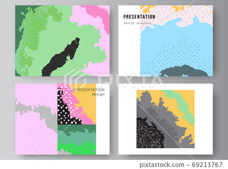 Vector layout of the presentation slides design templates, multipurpose template for presentation brochure, brochure cover. Japanese pattern template. Landscape background decoration in Asian style. 69213767