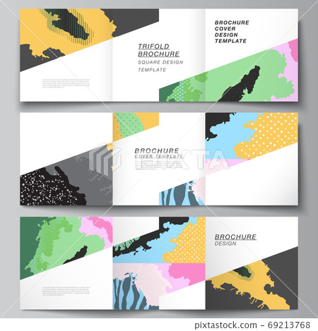 Vector layout of square covers design templates for trifold brochure, flyer, cover design, book design, brochure cover. Modern japanese pattern template. Landscape background decoration in Asian style Vector layout of square covers design templates for trifold brochure, flyer, cover design, book design, brochure cover. Modern japanese pattern template. Landscape background decoration in Asian style 69213768