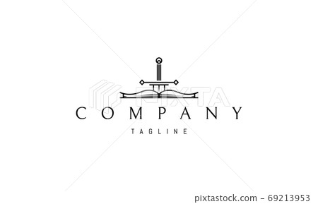 Vector logo on which an abstract image of an open book and a sword. Vector logo on which an abstract image of an open book and a sword. 69213953