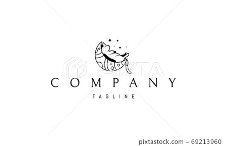 Vector black logo on which an abstract image of a cat sleeping on the moon. Vector black logo on which an abstract image of a cat sleeping on the moon. 69213960