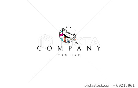 Vector color logo on which an abstract image of a cat sleeping on the moon. Vector color logo on which an abstract image of a cat sleeping on the moon. 69213961