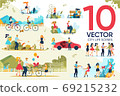 Happy People Rest Outdoor City Life Scene Set 69215232