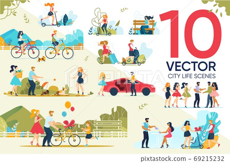 Happy People Rest Outdoor City Life Scene Set Happy People Rest Outdoor City Life Scene Set 69215232