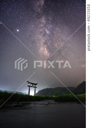 Torii and Milky Way near Harajiri Falls 69215858