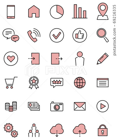 Vector illustration set of icons for websites and smartphones in pink color 69216335