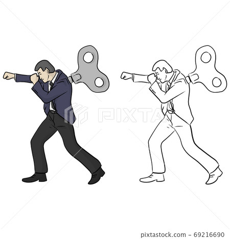 businessman fighting with windup on his back vector illustration businessman fighting with windup on his back vector illustration 69216690