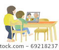 Mother and grandchildren having remote conversations with their grandparents on a computer 69218237