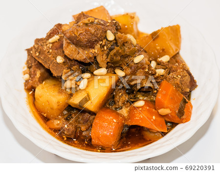 Korean menu steamed pork ribs dish 69220391